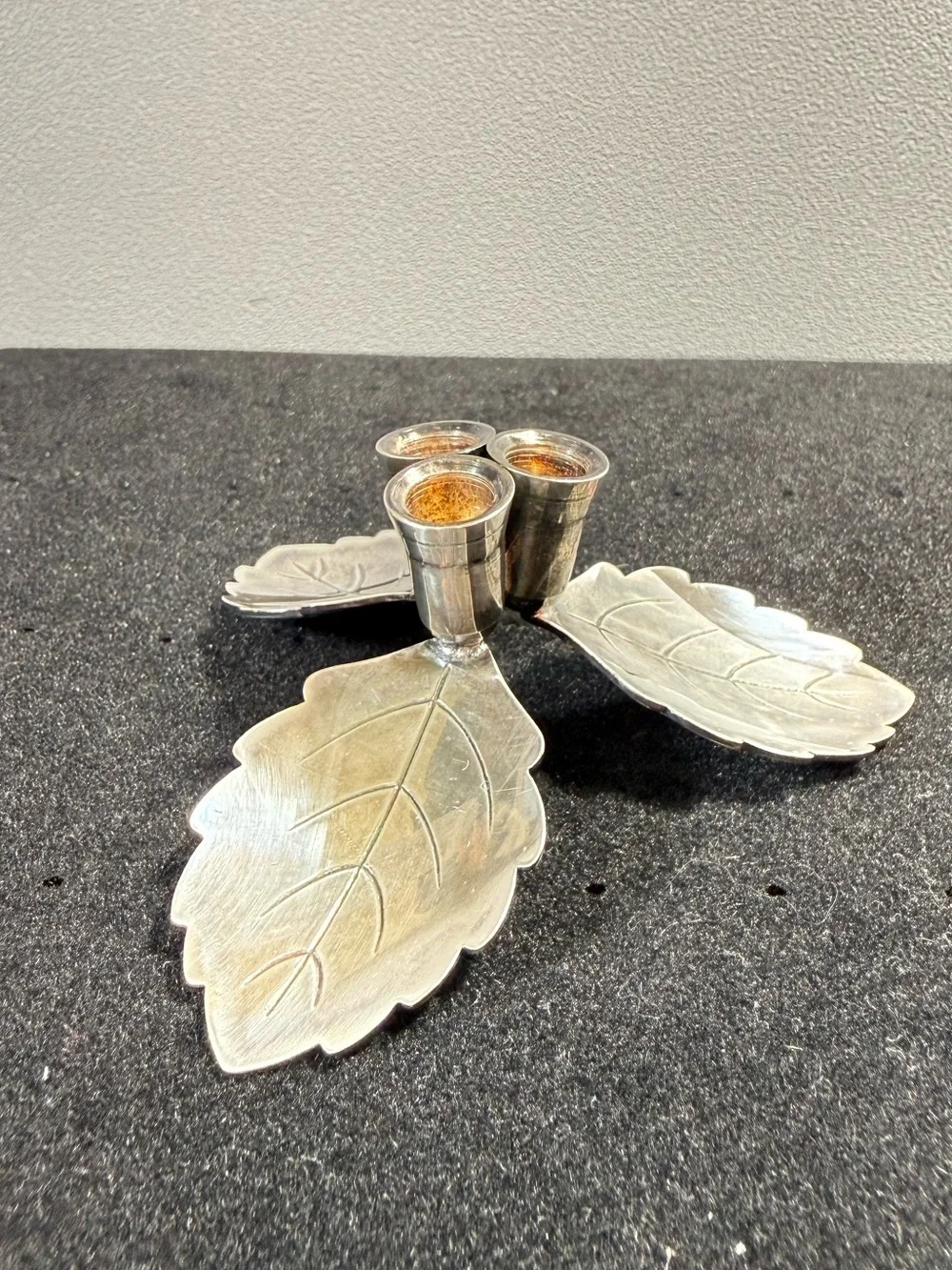 Vintage Denmark Hans Jensen Silver Plated 3 Leaf Motif Candle Holder